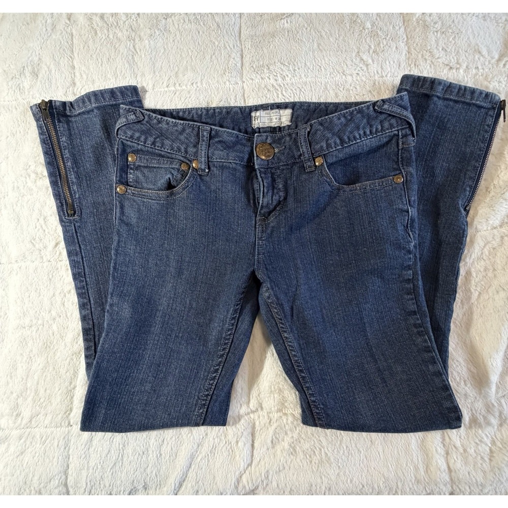 Free People Ankle Zip Skinny Jeans Women's Sz 29 Low Rise Blue‎ Denim